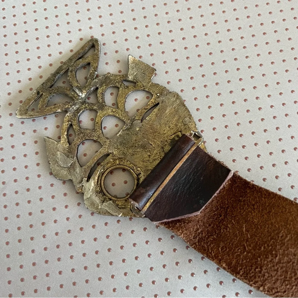 Brown Leather Belt with Fish Buckle